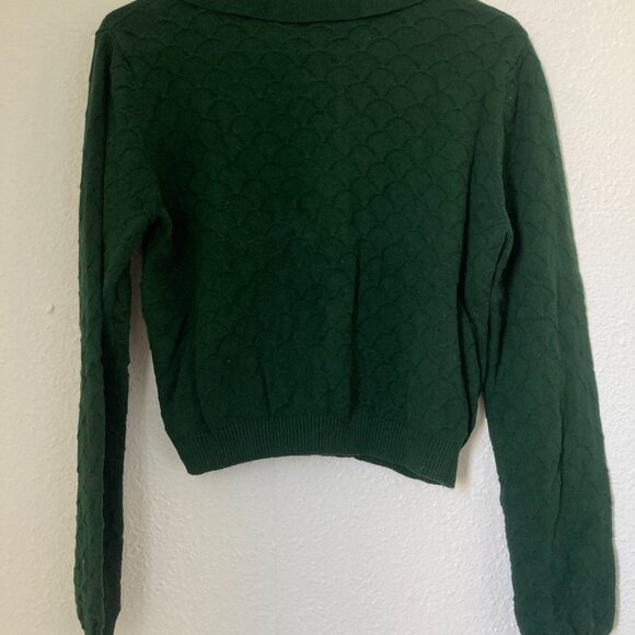 Dark Green Lapel Ribbed Textured Knit Top - Picture 3 of 3